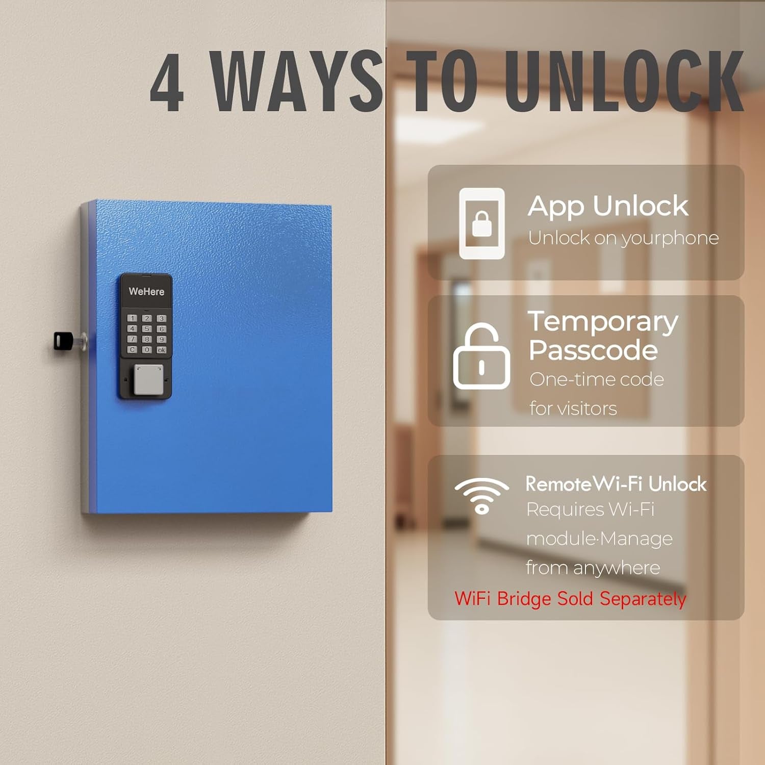 32 Key Lock Box Wall Mount, Smart Security Storage Lockbox with Key Tags, Key Cabinet Use APP Bluetooth/Fixed/Dynamic Password/Otp Share Unlock, Key Management for Valets/Realtors/Office/Hotel