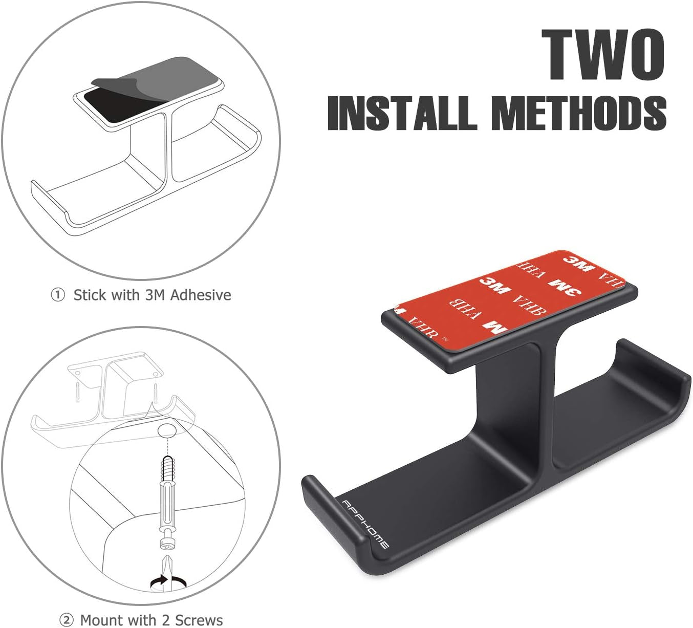 Headphone Headset Holder,  Headphones Stand Hanger Hook Aluminum Stick-On Adhesive under Desk Dual Headsets Holder Mount Gaming Accessories for All Headphones, Black