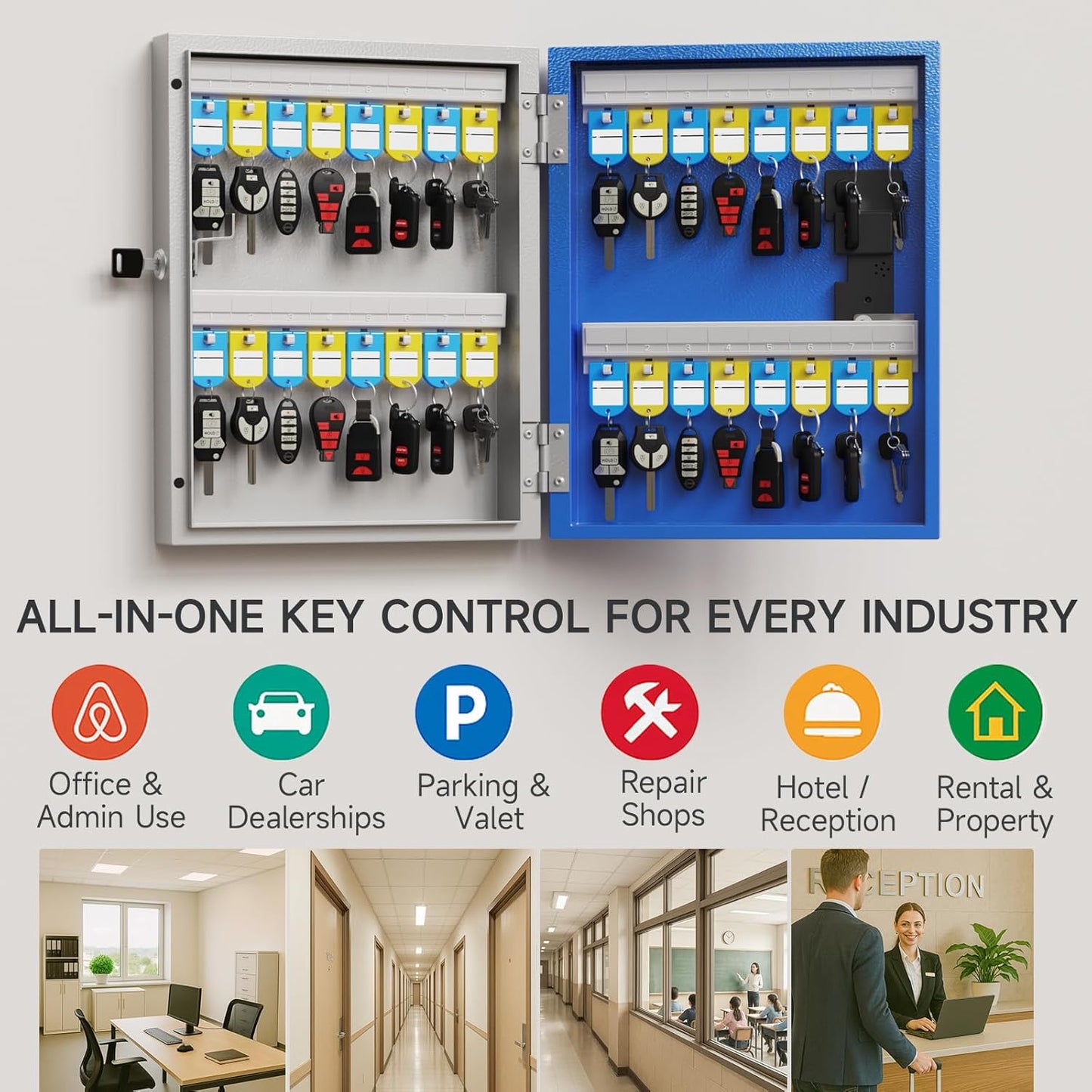 32 Key Lock Box Wall Mount, Smart Security Storage Lockbox with Key Tags, Key Cabinet Use APP Bluetooth/Fixed/Dynamic Password/Otp Share Unlock, Key Management for Valets/Realtors/Office/Hotel