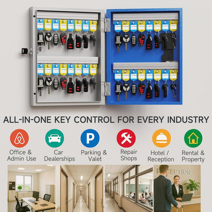 32 Key Lock Box Wall Mount, Smart Security Storage Lockbox with Key Tags, Key Cabinet Use APP Bluetooth/Fixed/Dynamic Password/Otp Share Unlock, Key Management for Valets/Realtors/Office/Hotel